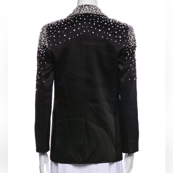 ALICE + OLIVIA Ivan Crystal Pearl Embellished Satin Blazer Black - Picture 8 of 10